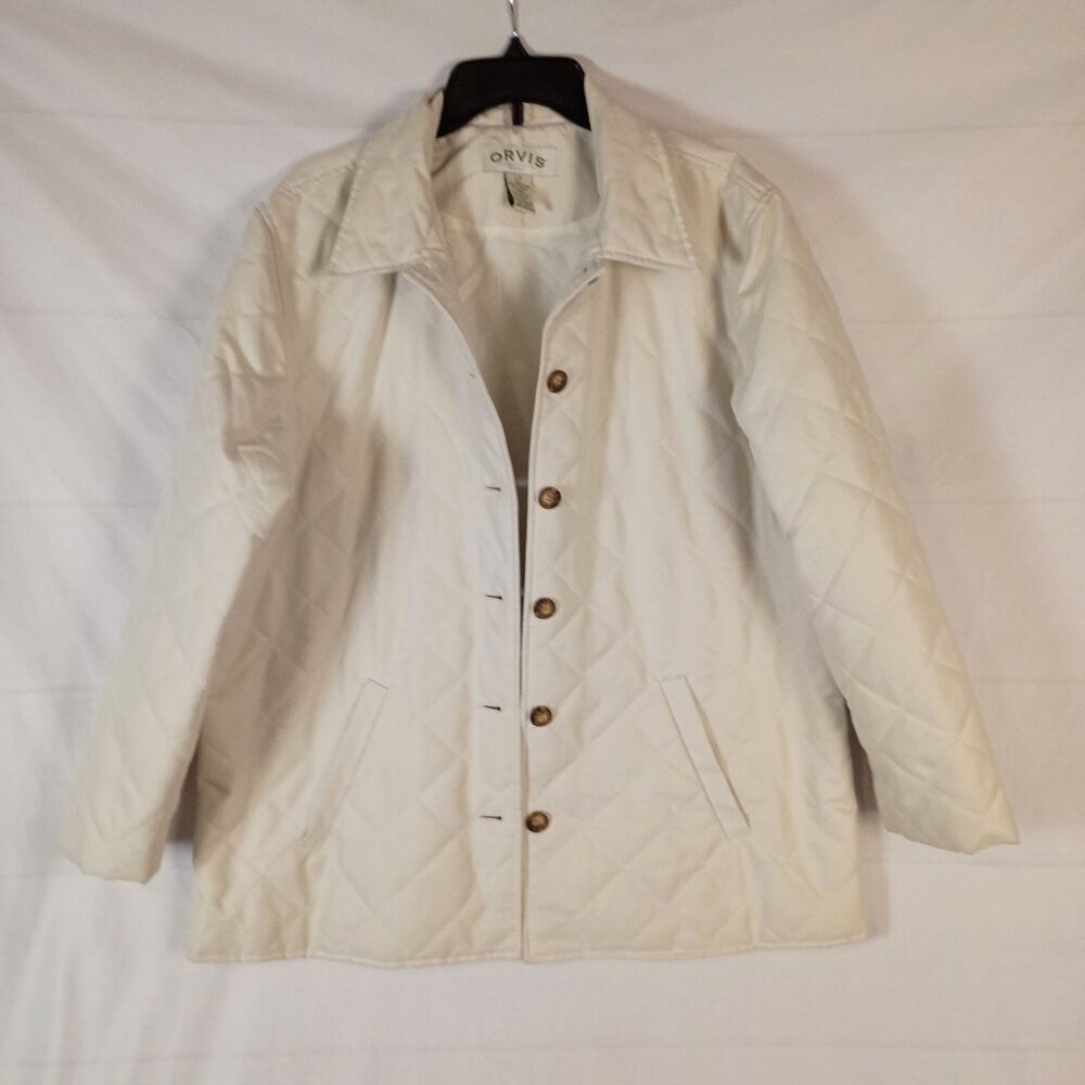 Orvis Diamond Quilted Ivory Barn Chore Jacket Women Large Petite Excellent